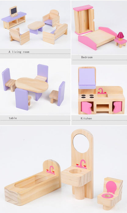 Wooden Dollhouse W/ Furniture
