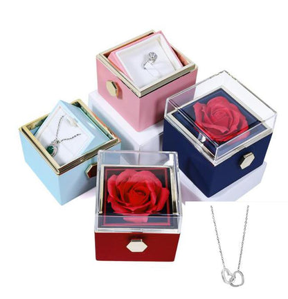 RosaSpin - Eternally Preserved Rotating Rose Box - W/ Engraved Heart Necklace