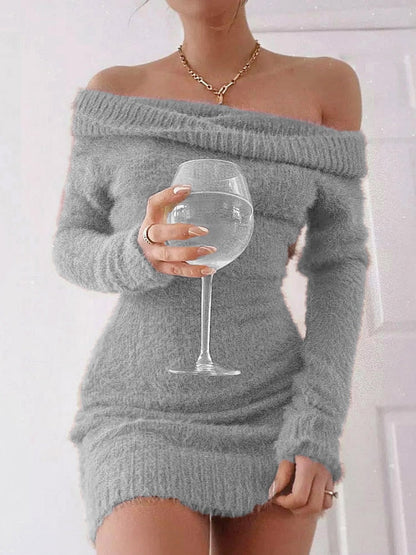 PrimaDress - Off Shoulder Sweater Bodycon Dress