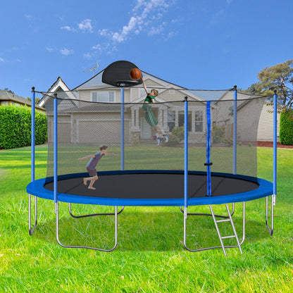 14FT Trampoline for Adults & Kids with Basketball Hoop Outdoor