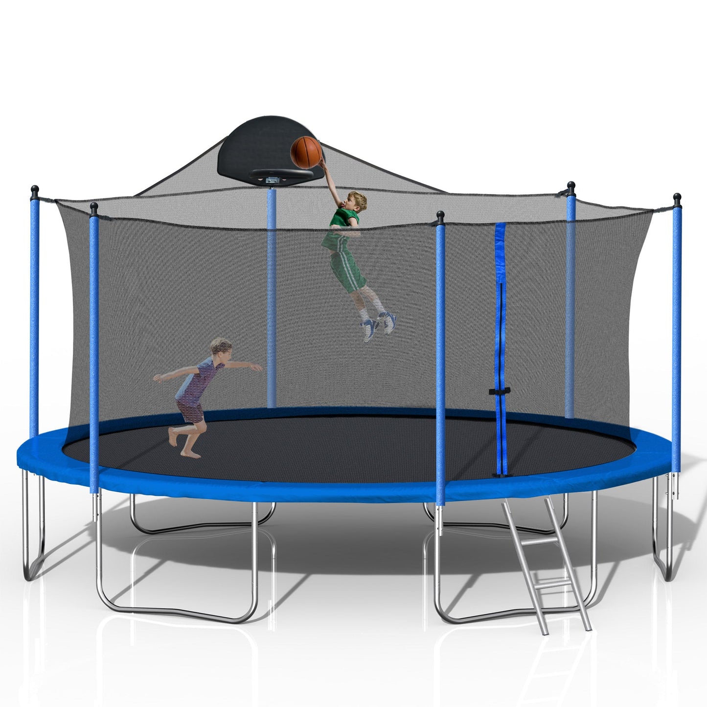 14FT Trampoline for Adults & Kids with Basketball Hoop Outdoor