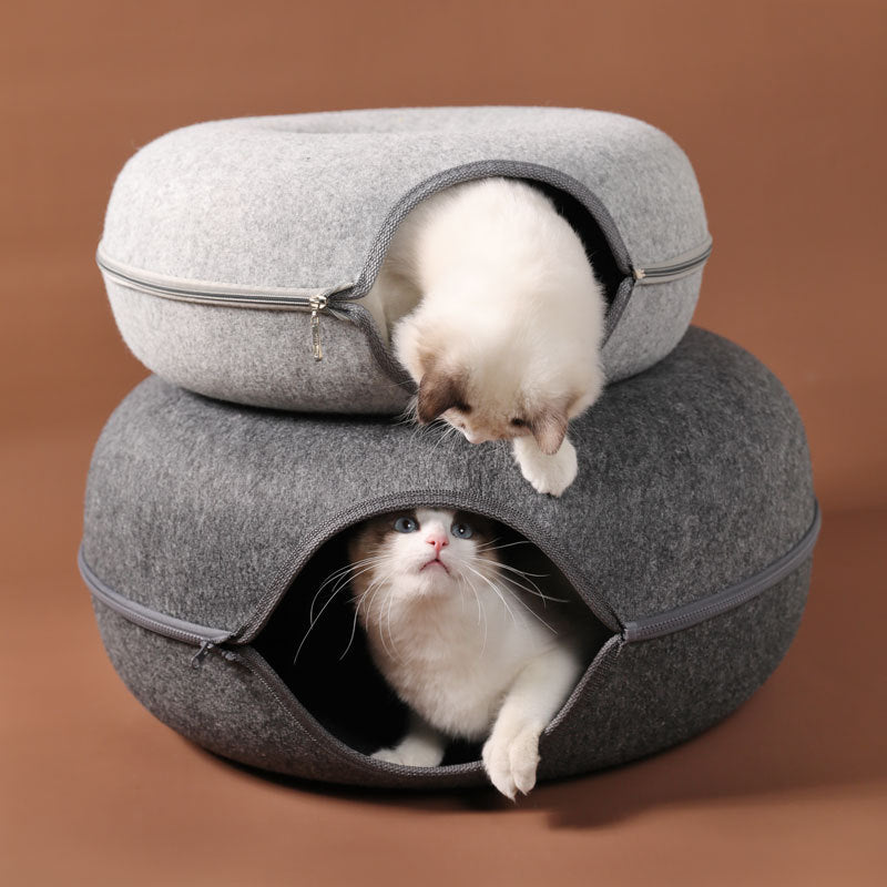 CatCave - Interactive Basket Natural Felt Cuddly Cat Cave Bed