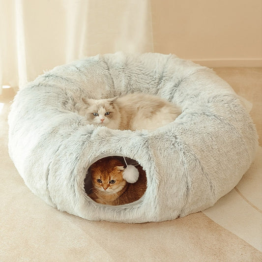 PurrParadise - 2-In-1 Round Cat Bed And Tunnel Toy