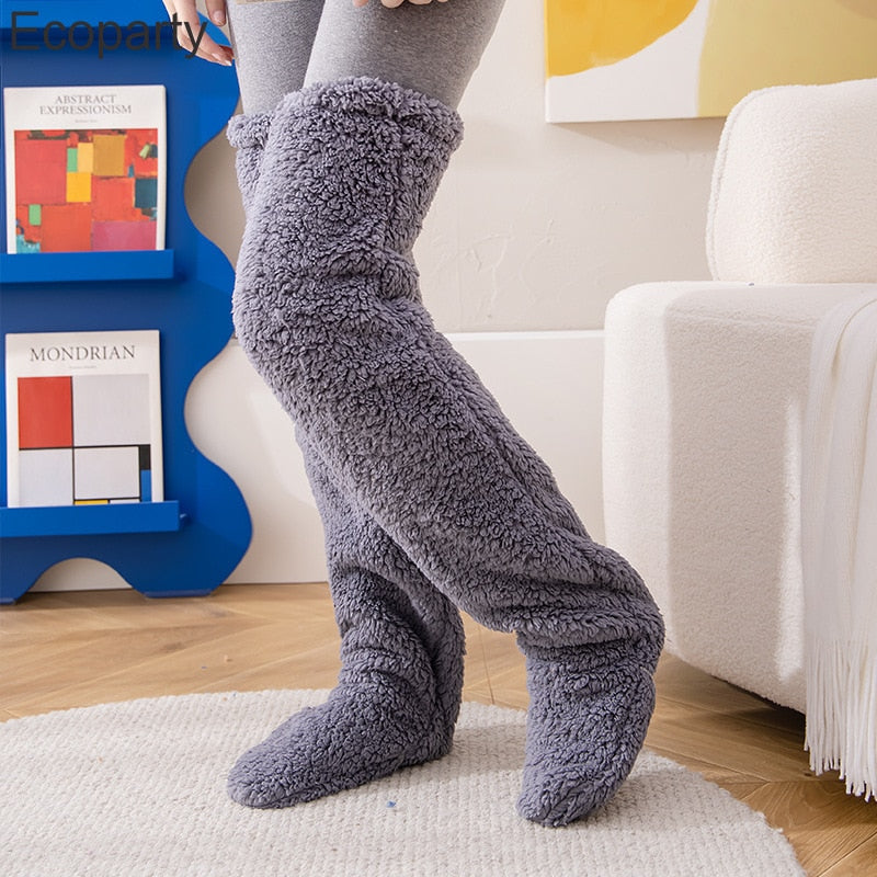 FuzzFluff- Over The Knee Fuzzy Sock Plush Slippers