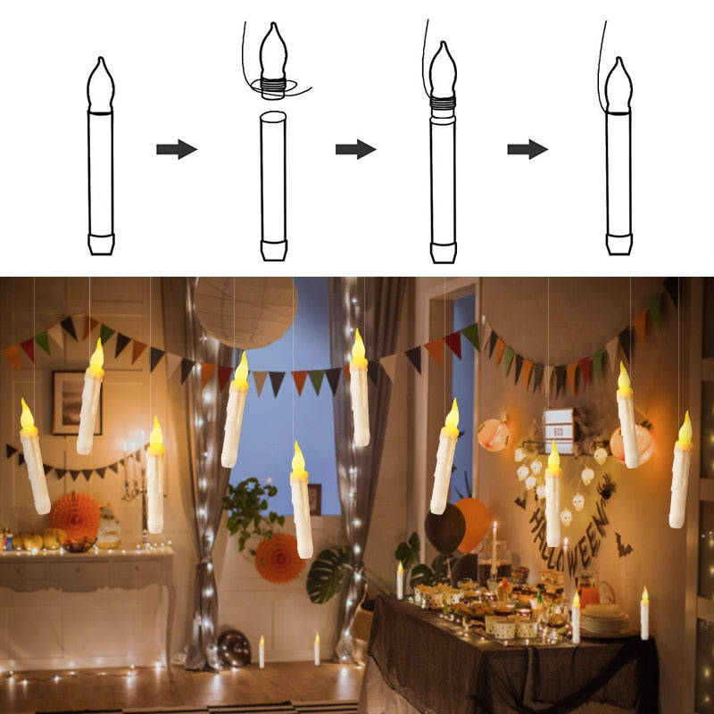 Floating LED Candles With Wand Remote Control